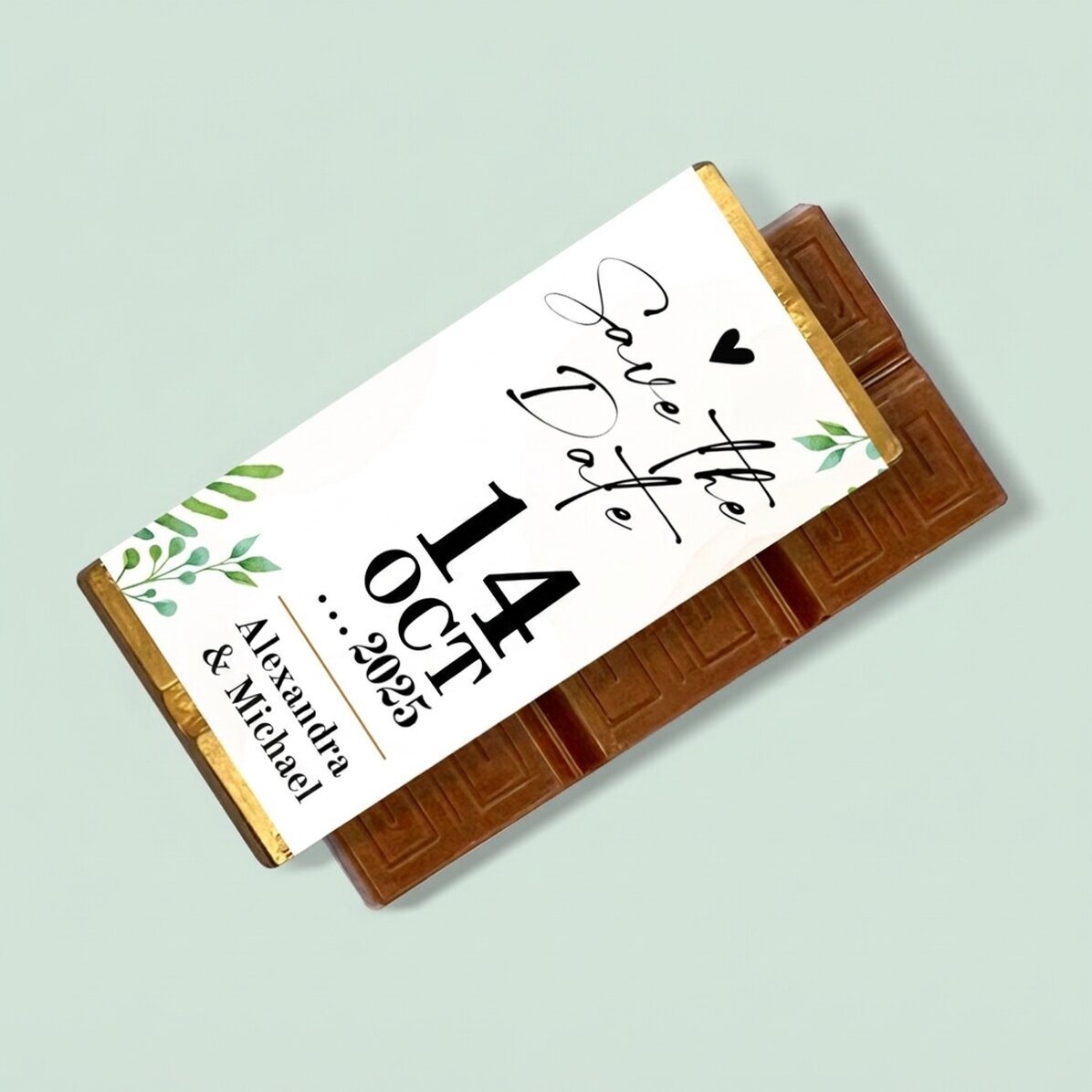 Mini chocolate bar personalised with message - Save the date
