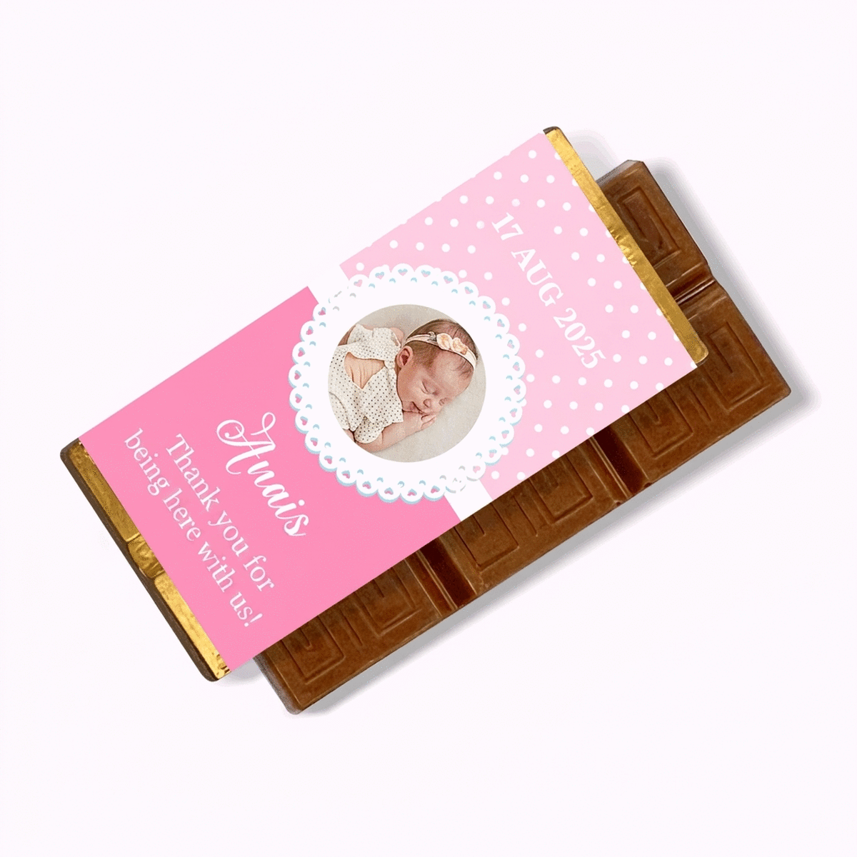 Mini chocolate bar personalised with photo and text - Christening favour