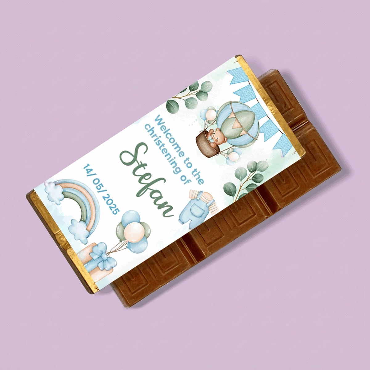 Mini chocolate bar personalised with a message - Christening favour