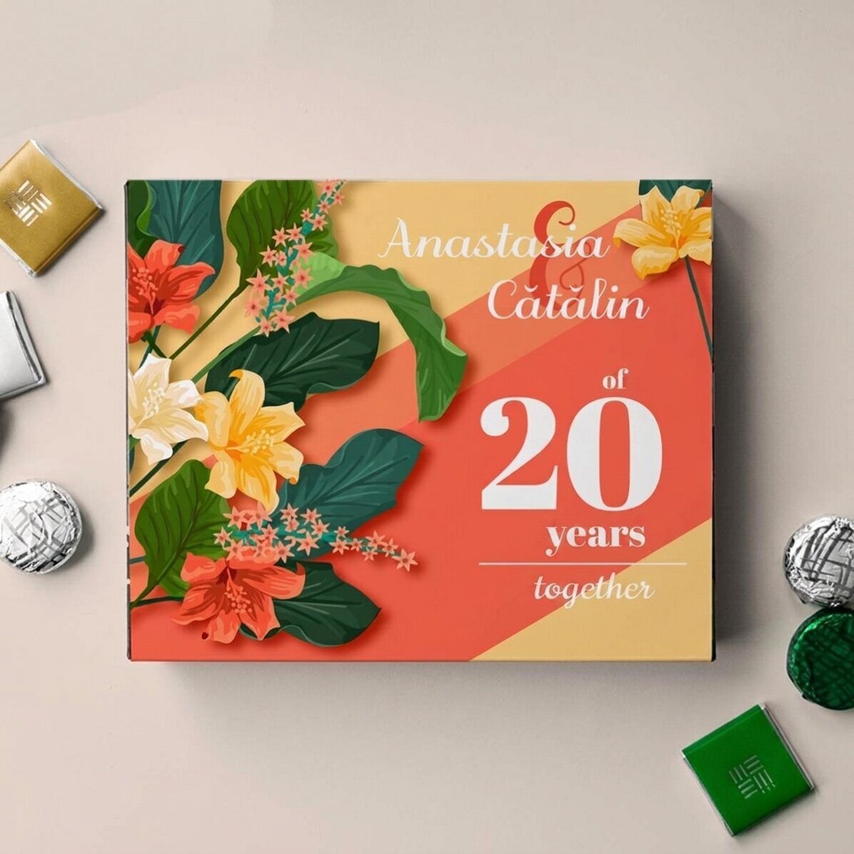 Personalised box of chocolates with message - Flowers