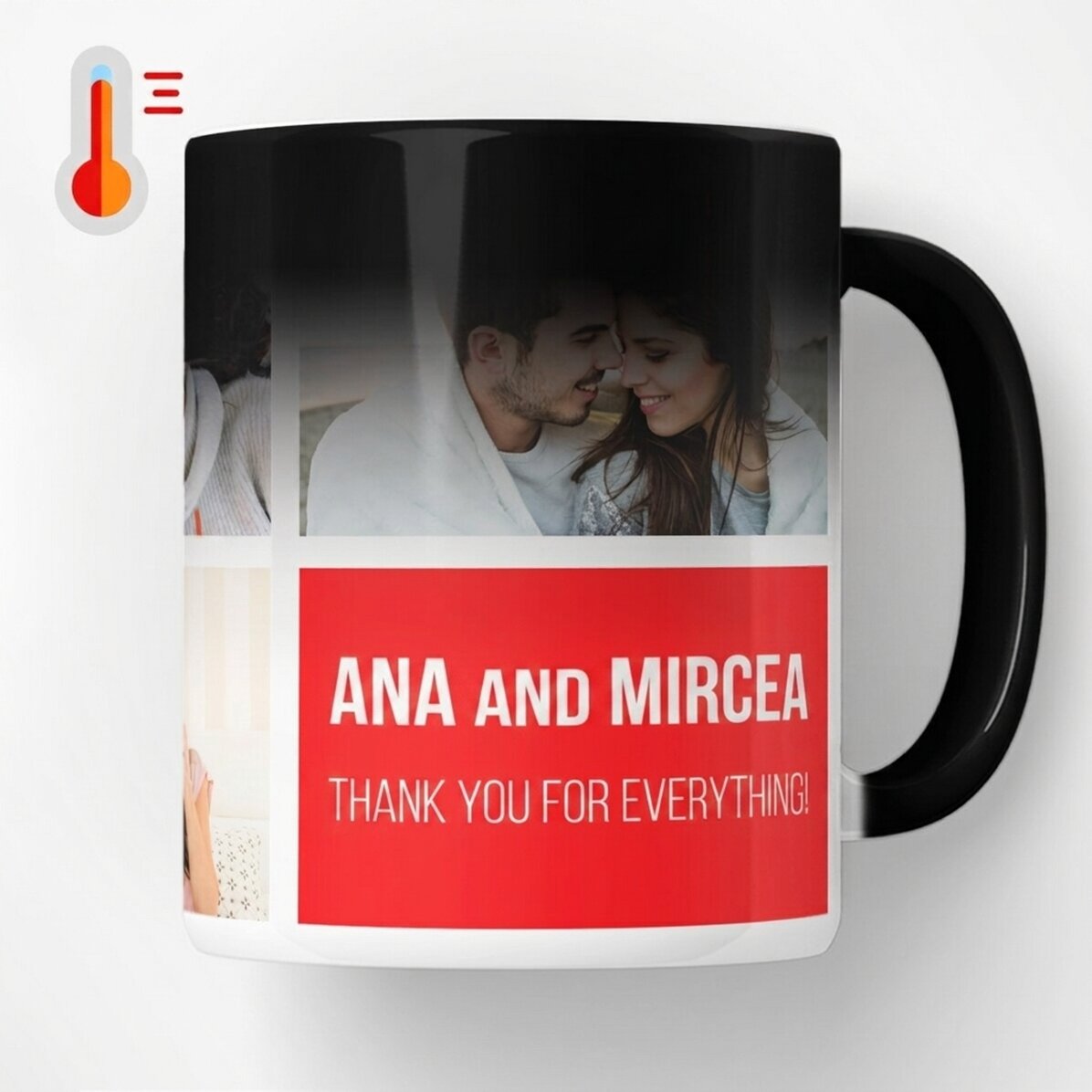 Personalised heat-sensitive mug with 5 photos and text
