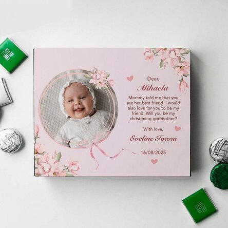 Personalised box of sweets with a photo and message for a christening - Godparent request