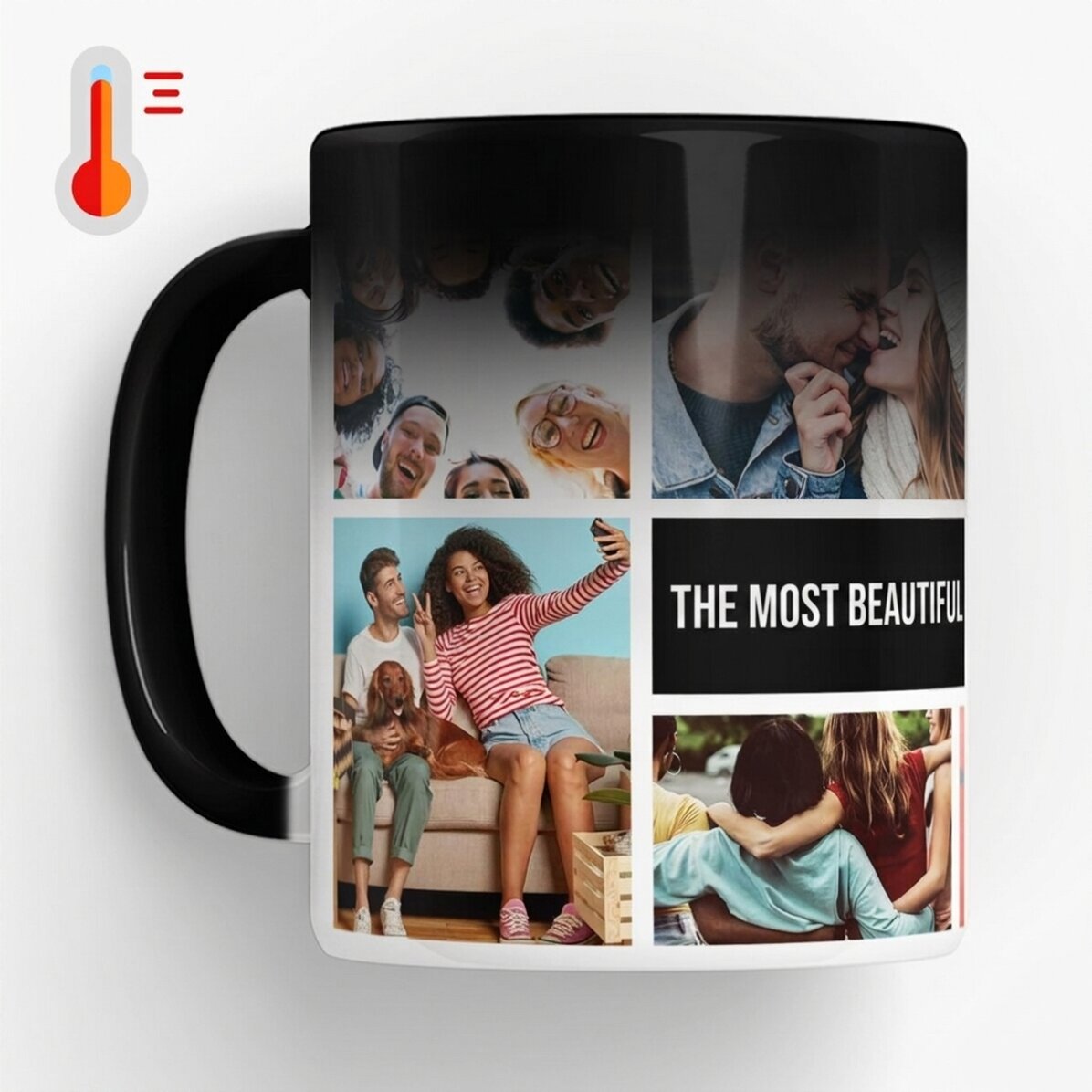 Personalised heat-sensitive mug with 8 photos and text - Your most cherished memories
