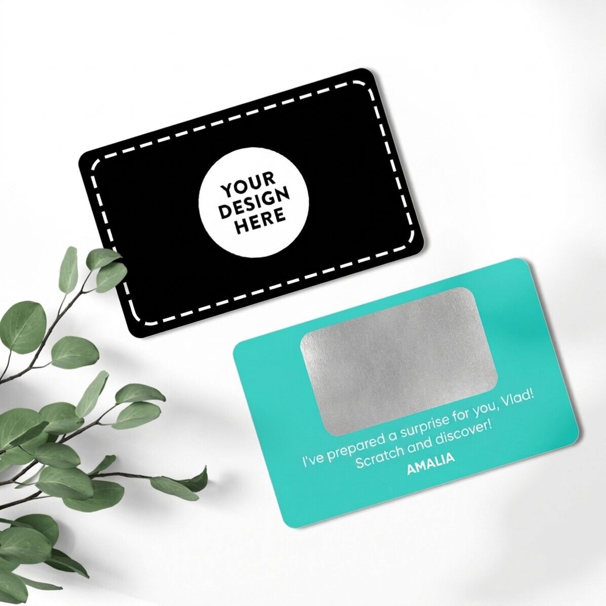 Customisable aluminium card, double-sided, with message and image
