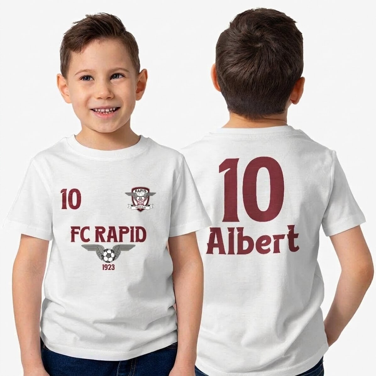 FC Rapid customised cotton T-shirt for children with text on the front and back - Team