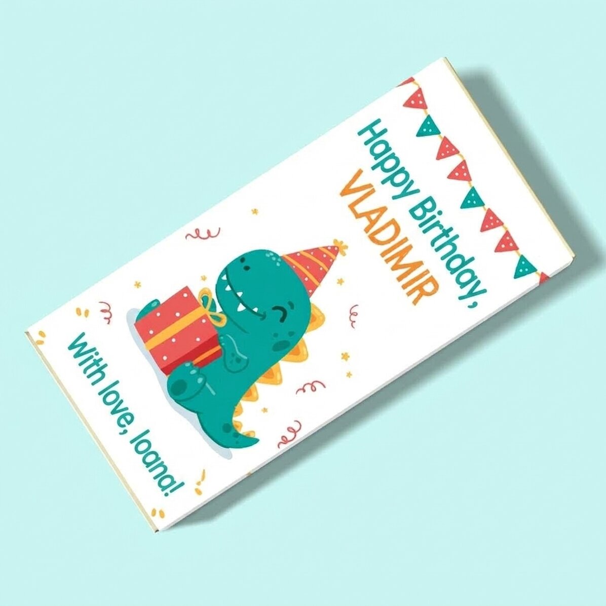 Personalised chocolate with text - Happy Dino