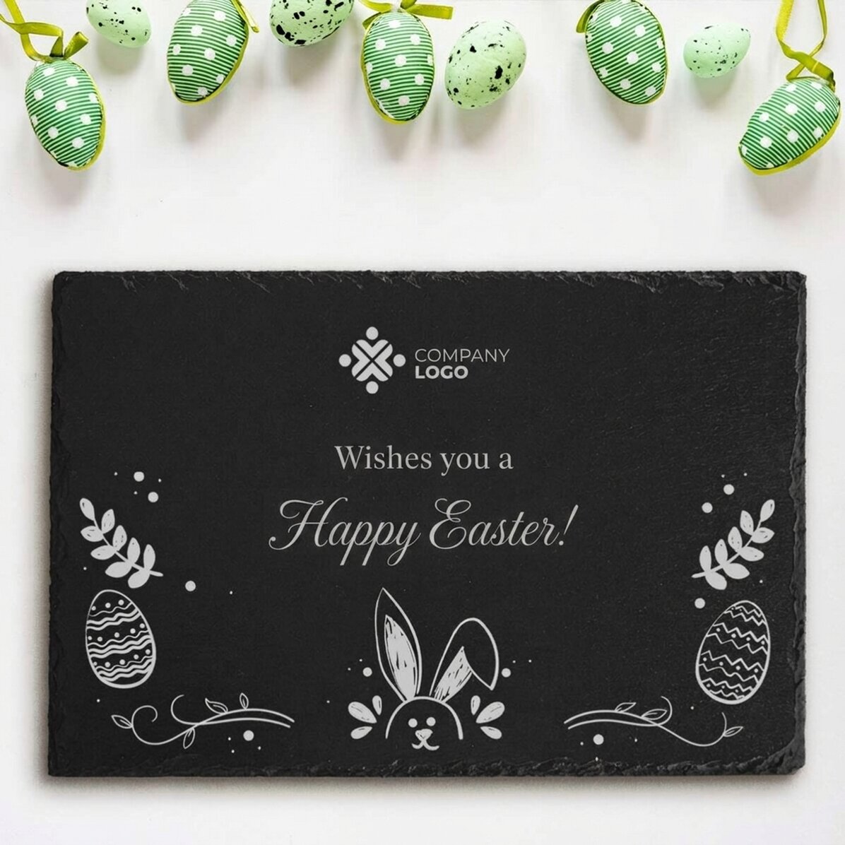 Personalised slate plaque engraved with logo and text - Easter