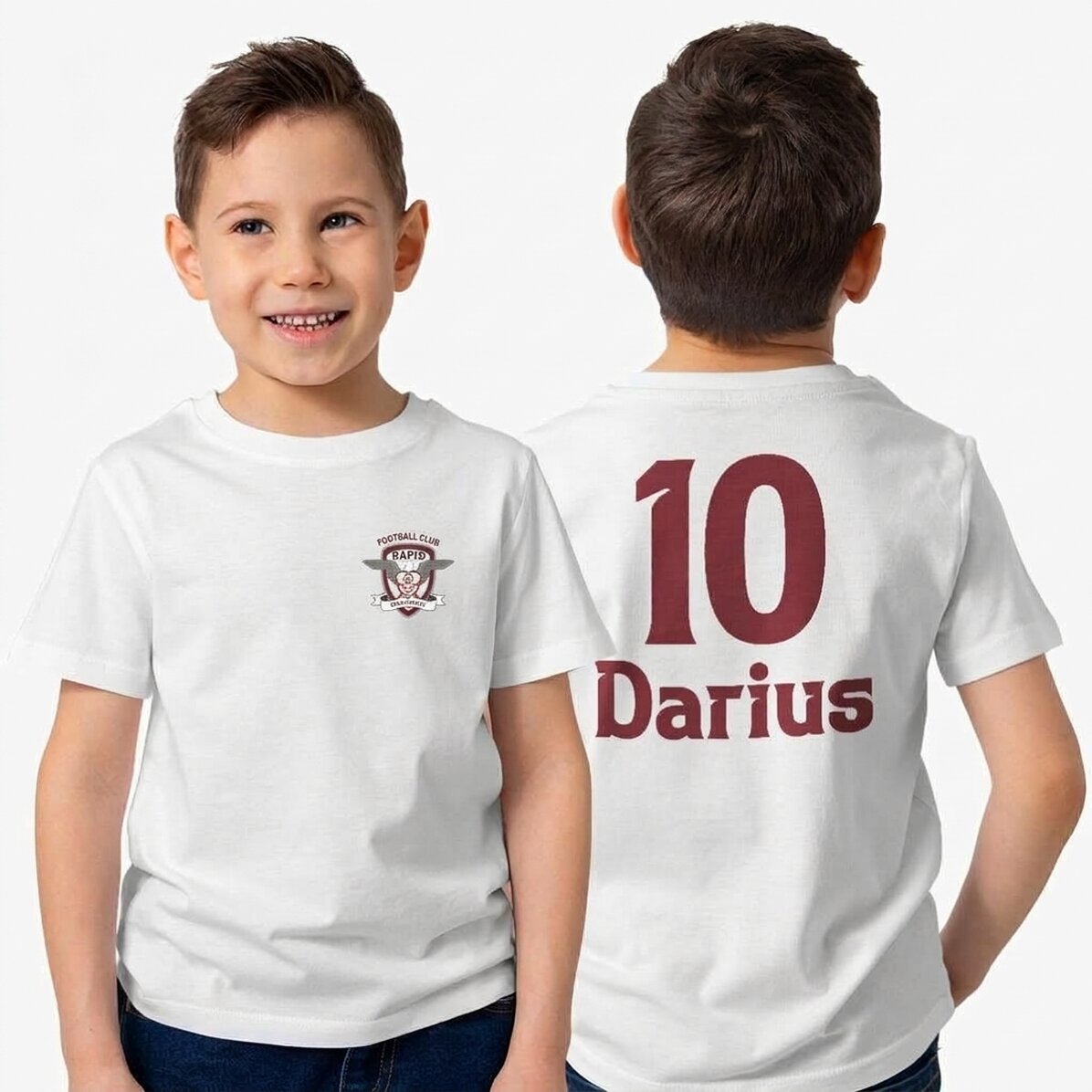 FC Rapid customised cotton T-shirt for children with text on the front and back - Basic Team