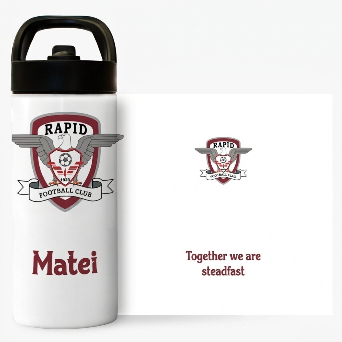 FC Rapid thermos flask with handle and straw, personalised with name and message