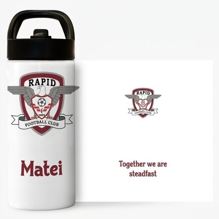 FC Rapid thermos flask with handle and straw, personalised with name and message