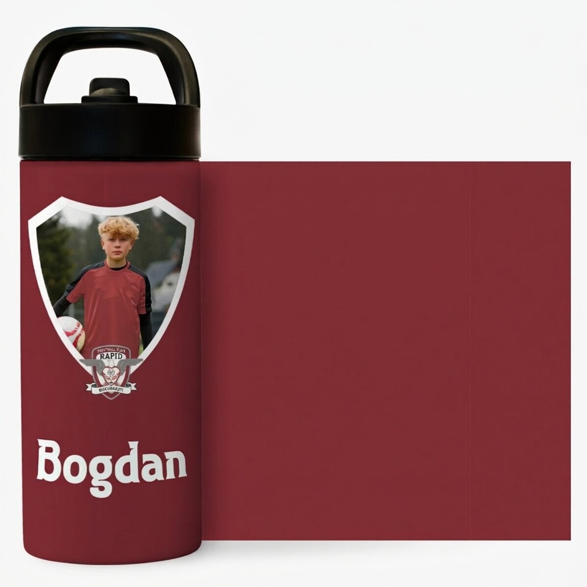 FC Rapid thermos with handle and straw, personalised with name and photo