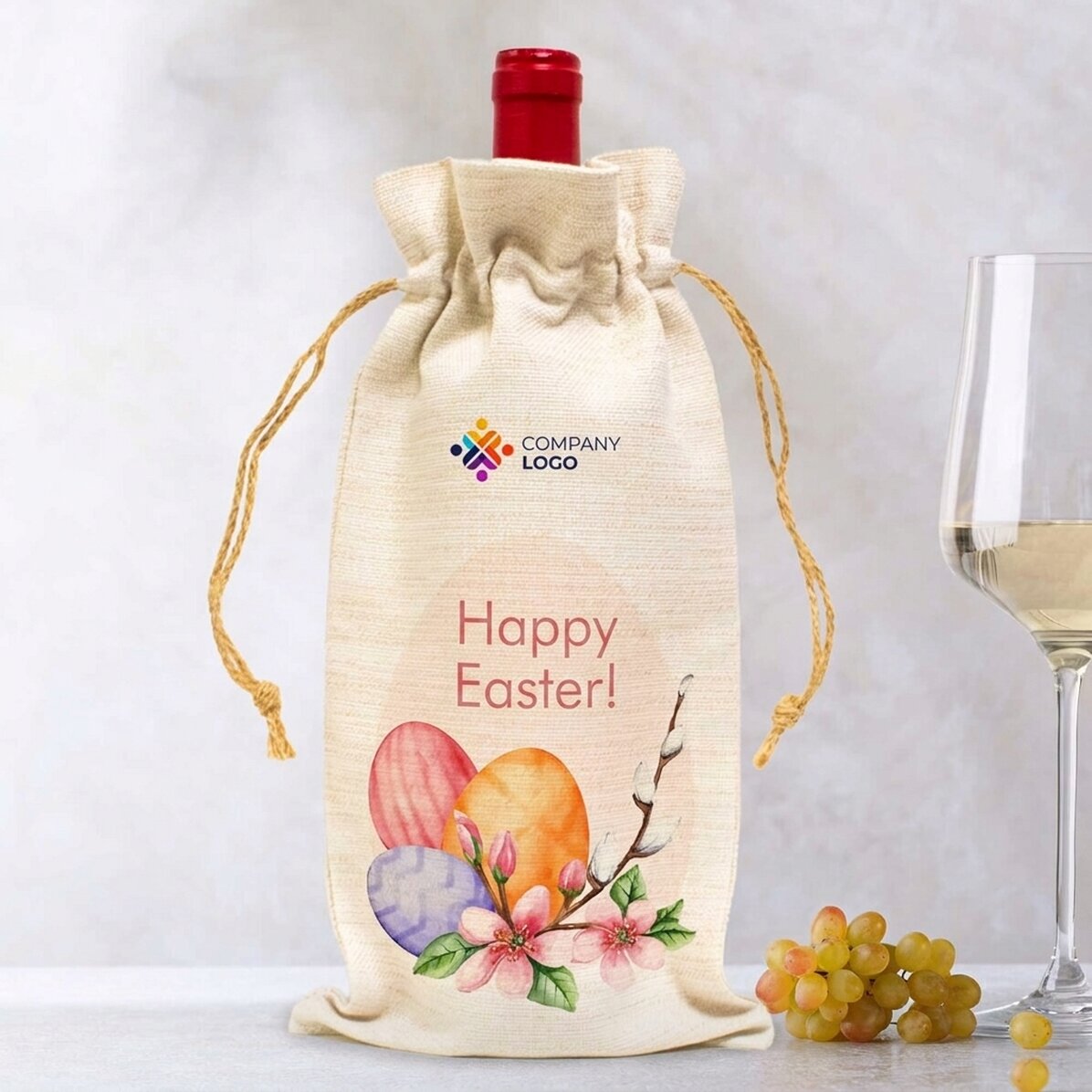 Personalised wine bottle bag with logo and text - Happy Easter!
