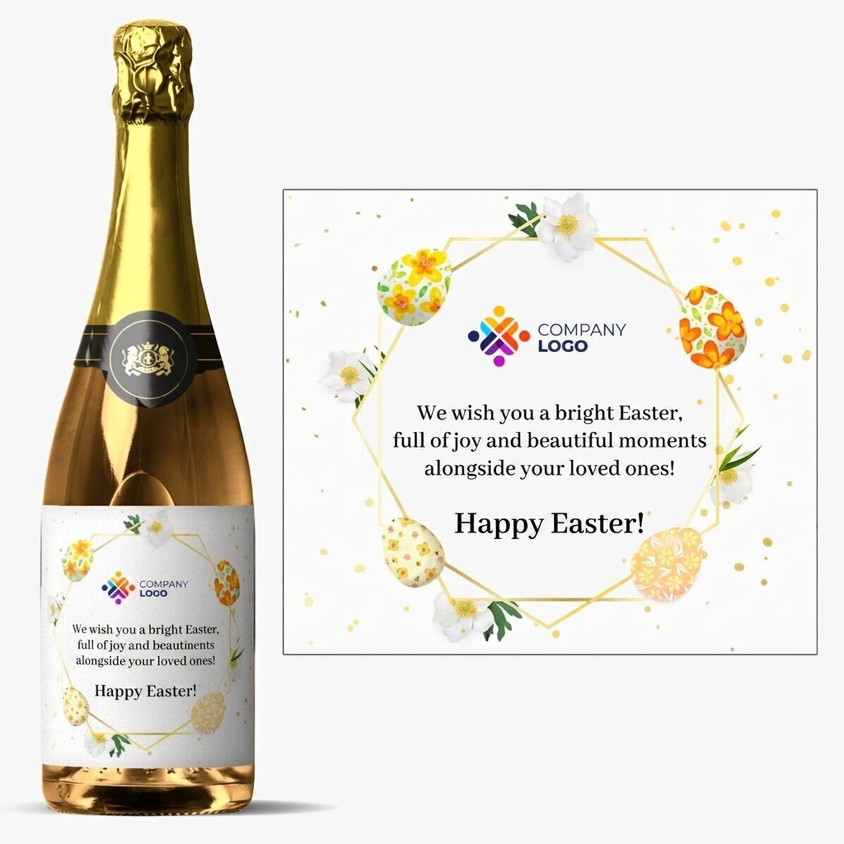Personalised sparkling wine with logo and text - Easter greetings