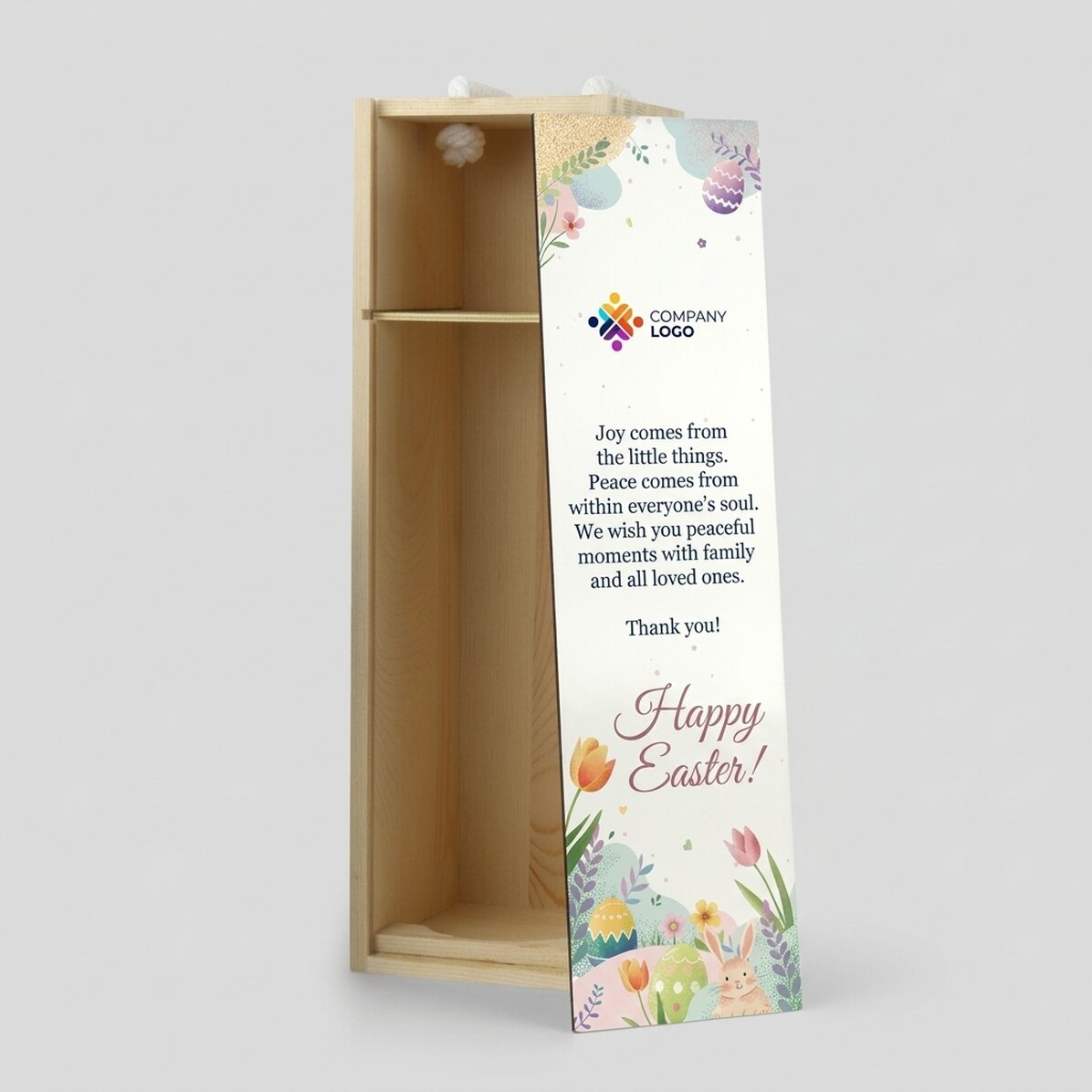 Personalised wine box with logo and Easter message