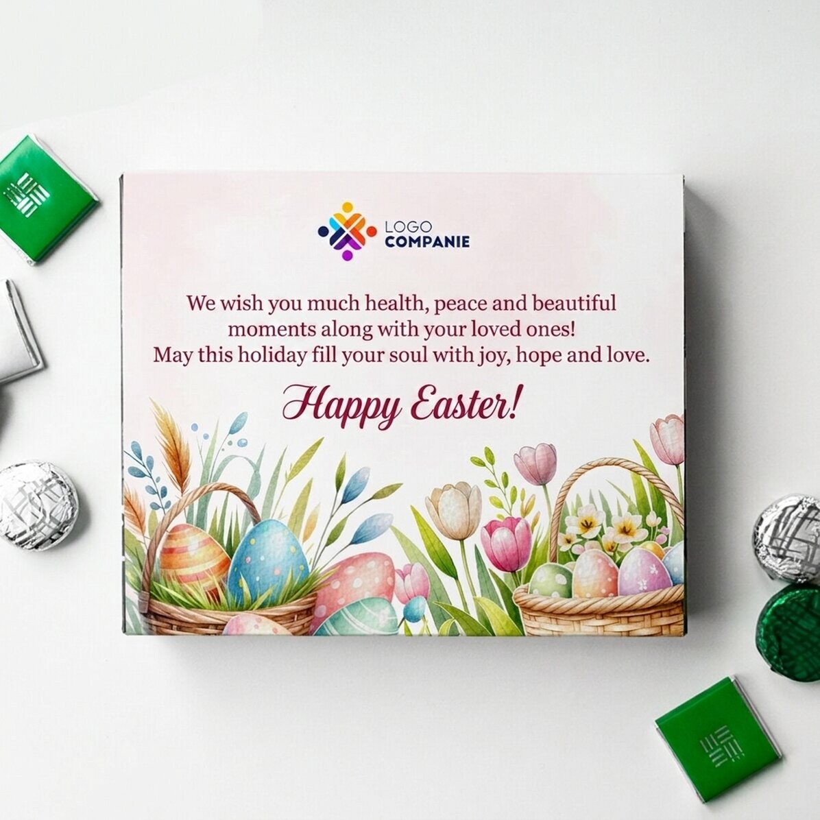 Personalised box of chocolates with logo and message - Easter