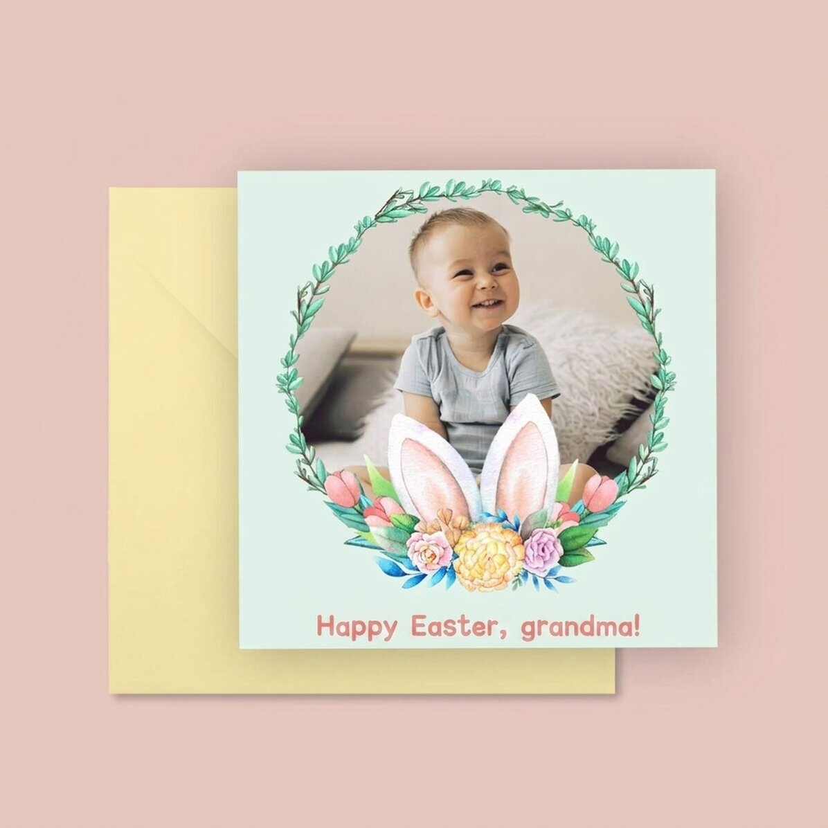 Personalised square card with text and a photo - Happy Easter!
