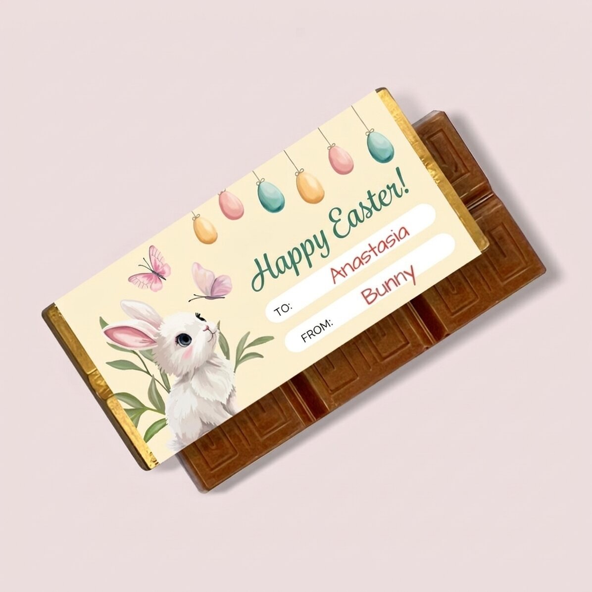Mini chocolate bar personalised with a message - From the Easter Bunny