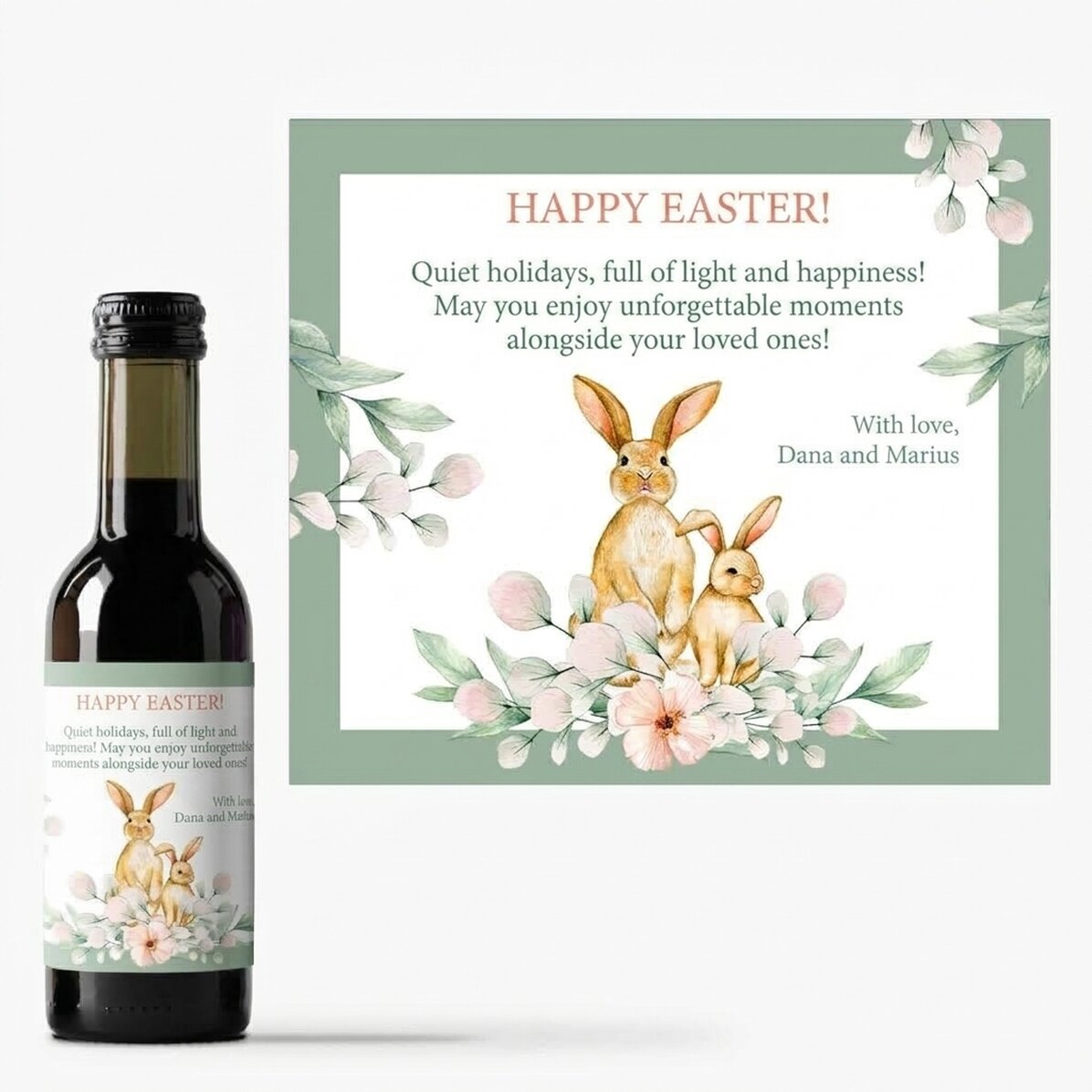 Mini bottle of wine personalised with a message - Happy Easter!