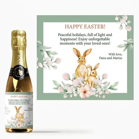 Mini bottle of sparkling wine personalised with a message - Happy Easter!