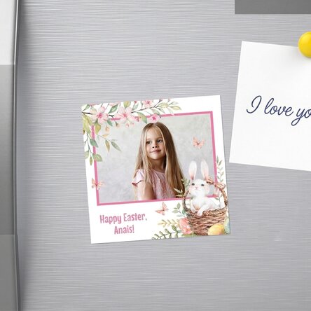 Personalised 10x10 magnet with a photo and message - Happy Easter!