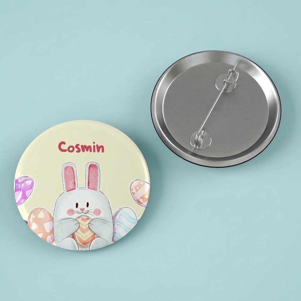 Personalised badge with Easter message - Bunny
