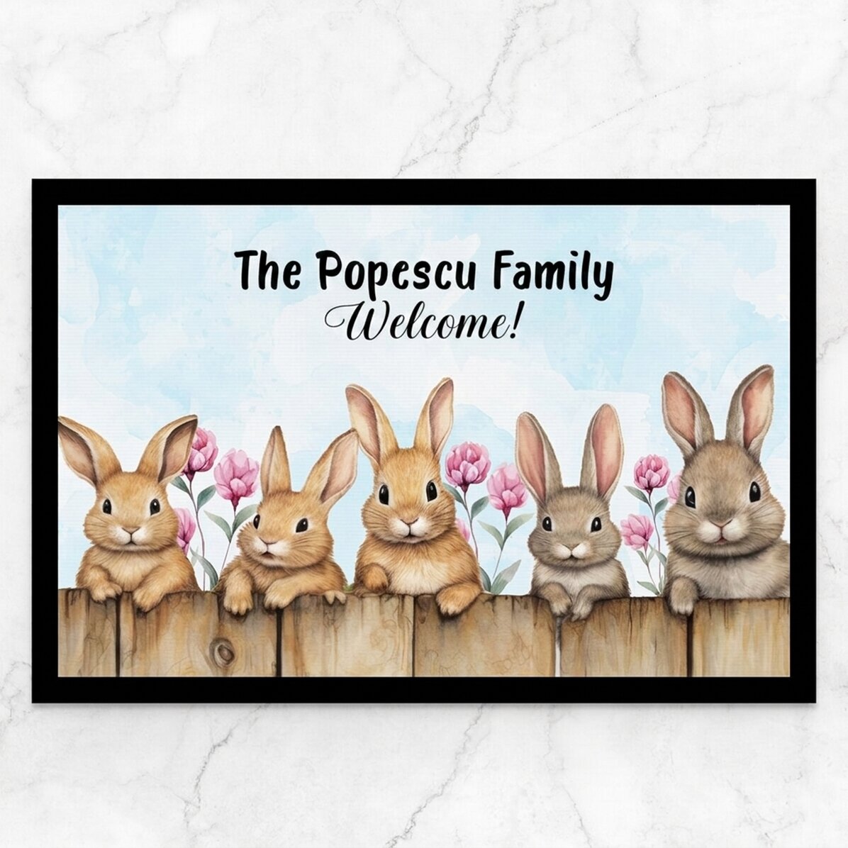 Personalised entrance mat with text - Easter bunnies