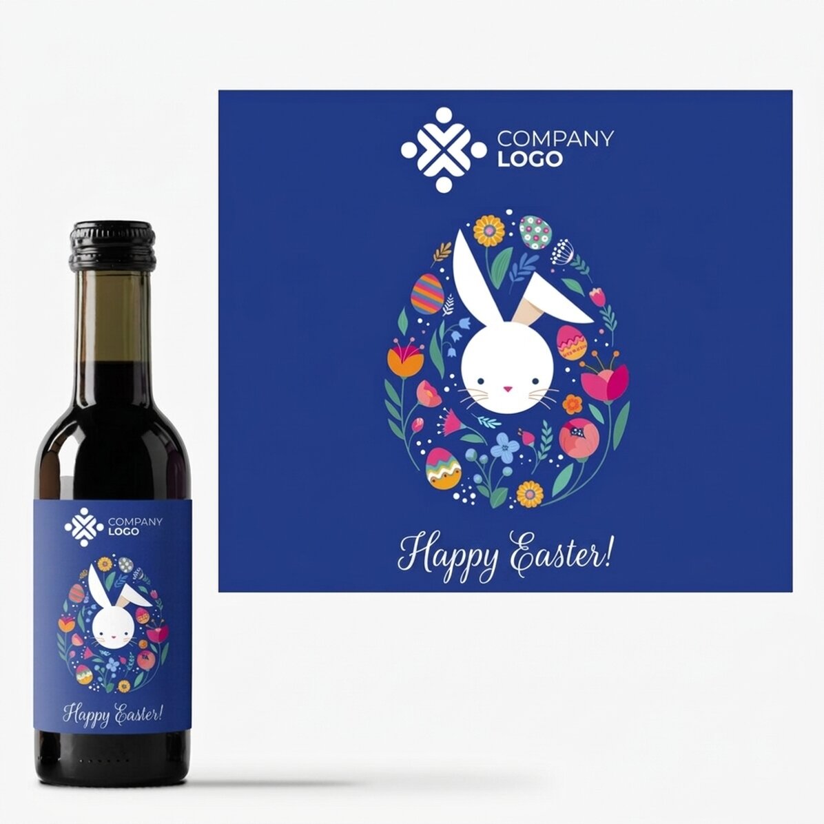Mini bottle of wine personalised with logo and Easter greeting
