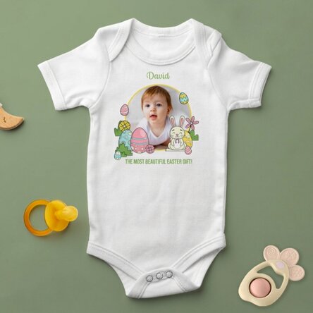 Personalised baby bodysuit with photo and text - Easter