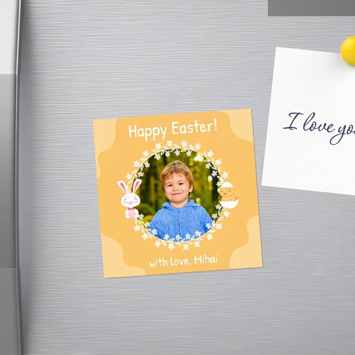 10x10 magnet personalised with a photo and Easter message