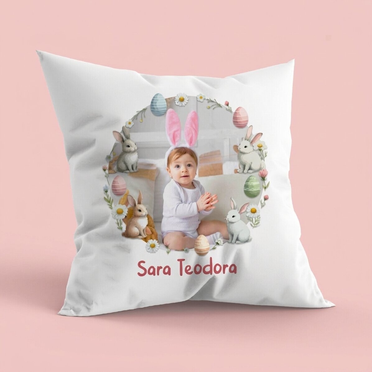 Personalised cushion with name and photo - Happy Easter!