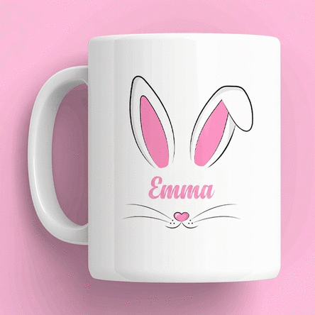 Personalised mug with name and text - Bunny ears