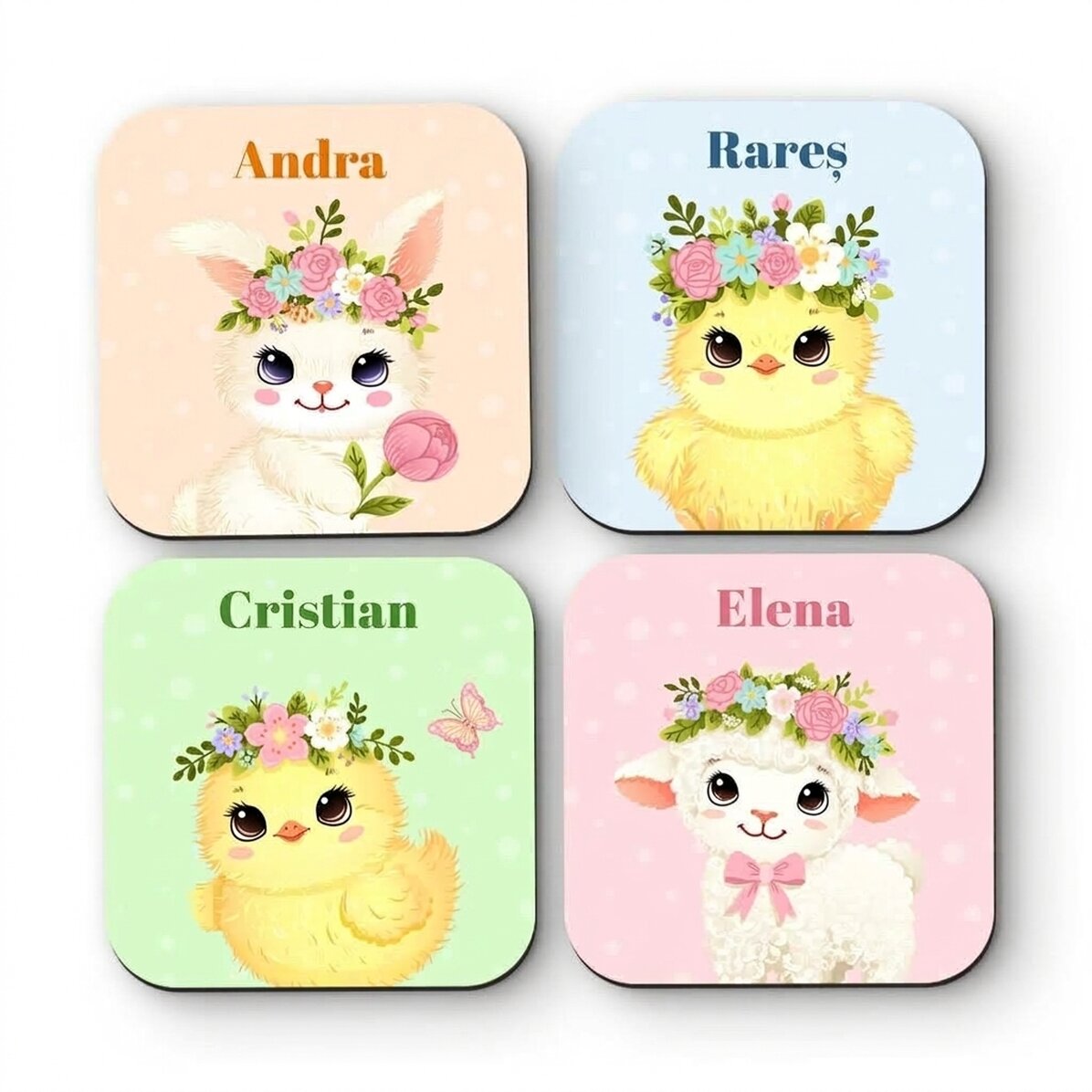 Set of 4 customised coasters with text - Animals
