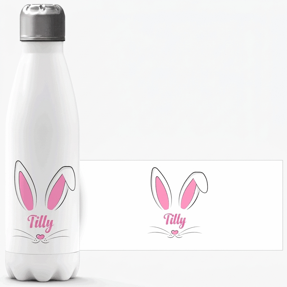 Thermos with white base personalised with name - Bunny