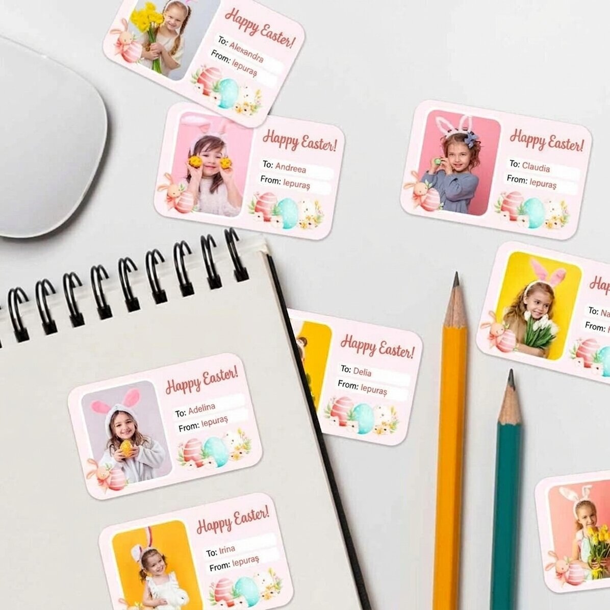 Set of 8 stickers (self-adhesive labels) personalised with photos and text - Happy Easter!