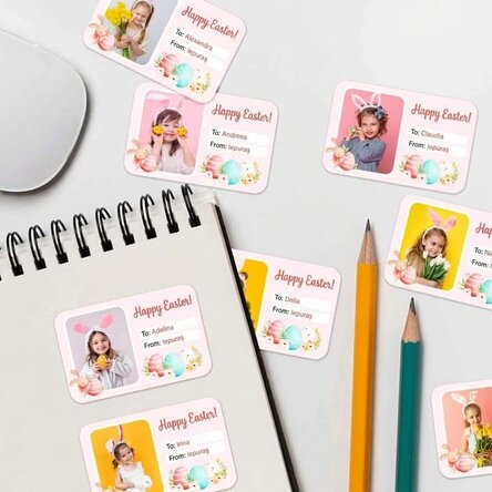 Set of 8 stickers (self-adhesive labels) personalised with photos and text - Happy Easter!