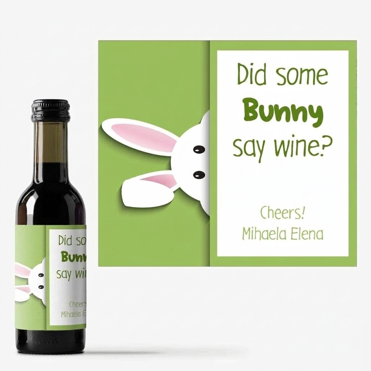 Mini wine bottle personalised with message - Bunny