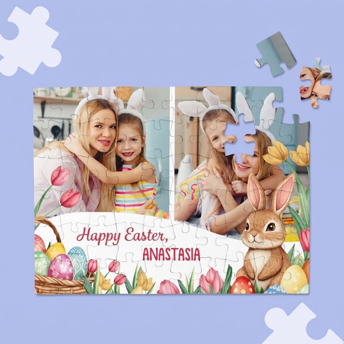 Personalised puzzle with 2 photos and message - Happy Easter