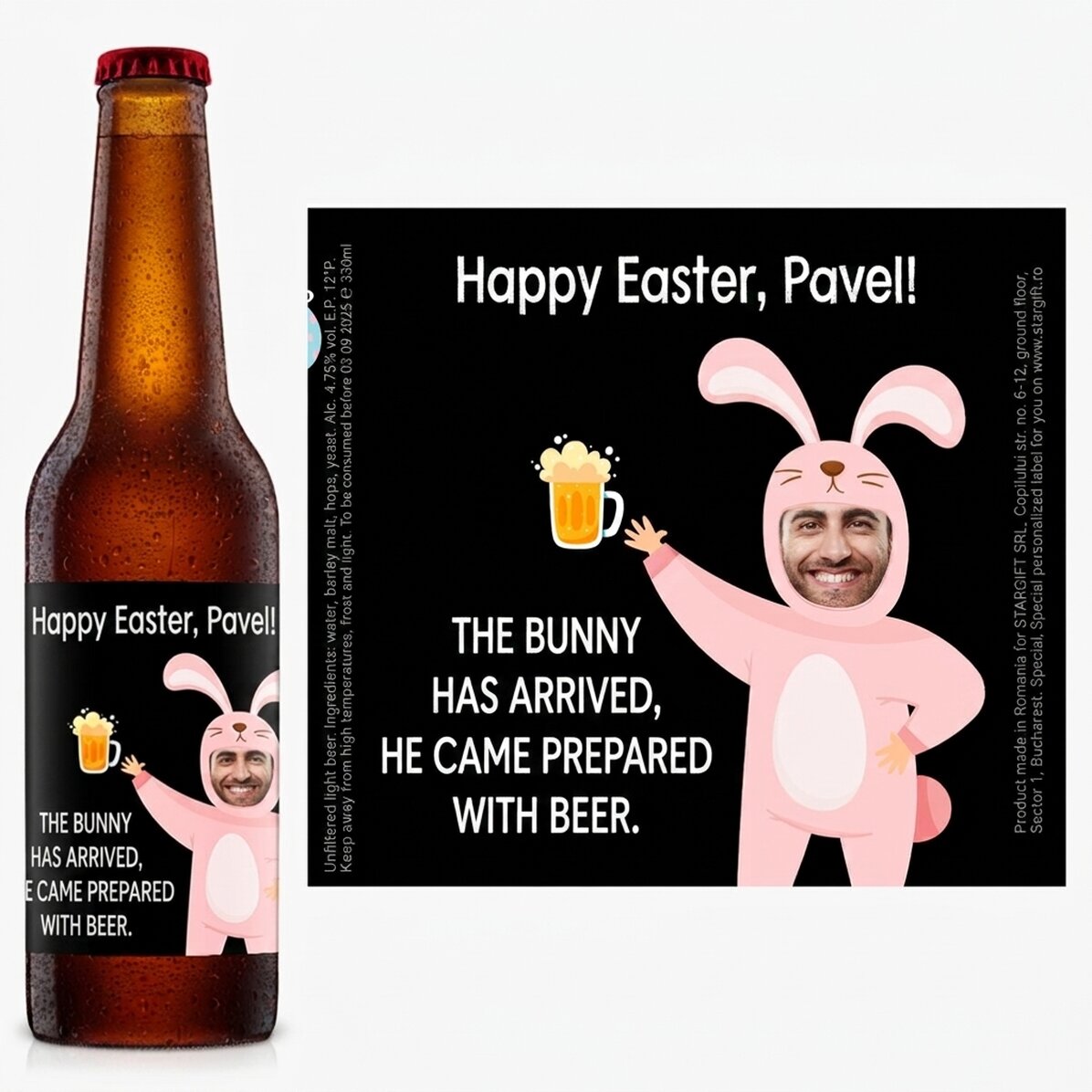 Personalised beer with photo and message - Rabbit
