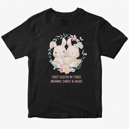 Custom cotton T-shirt with text - First Easter in three