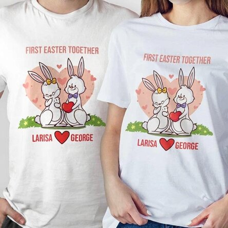 Personalised cotton T-shirt with message - First Easter Together