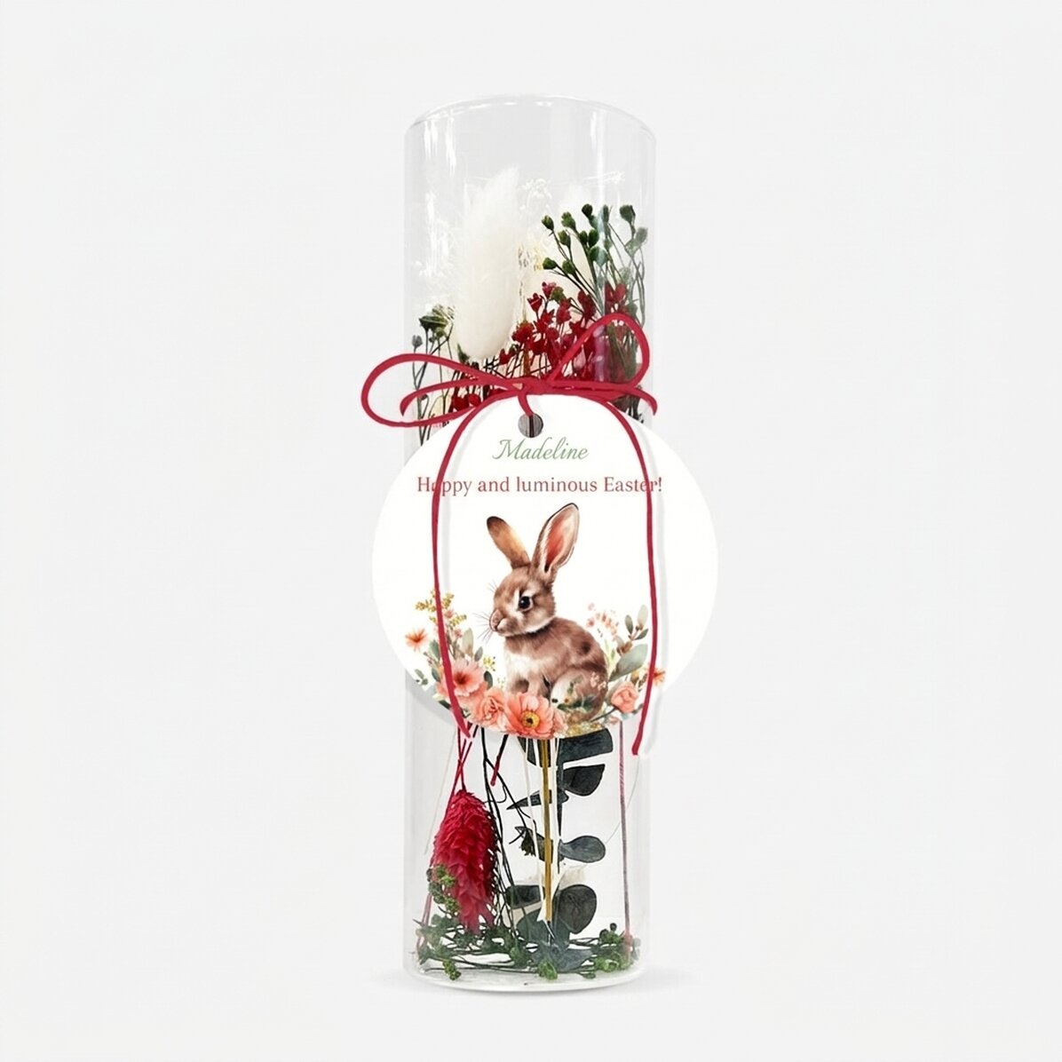 Glass ornament with preserved flowers personalised with a message - Happy Easter!