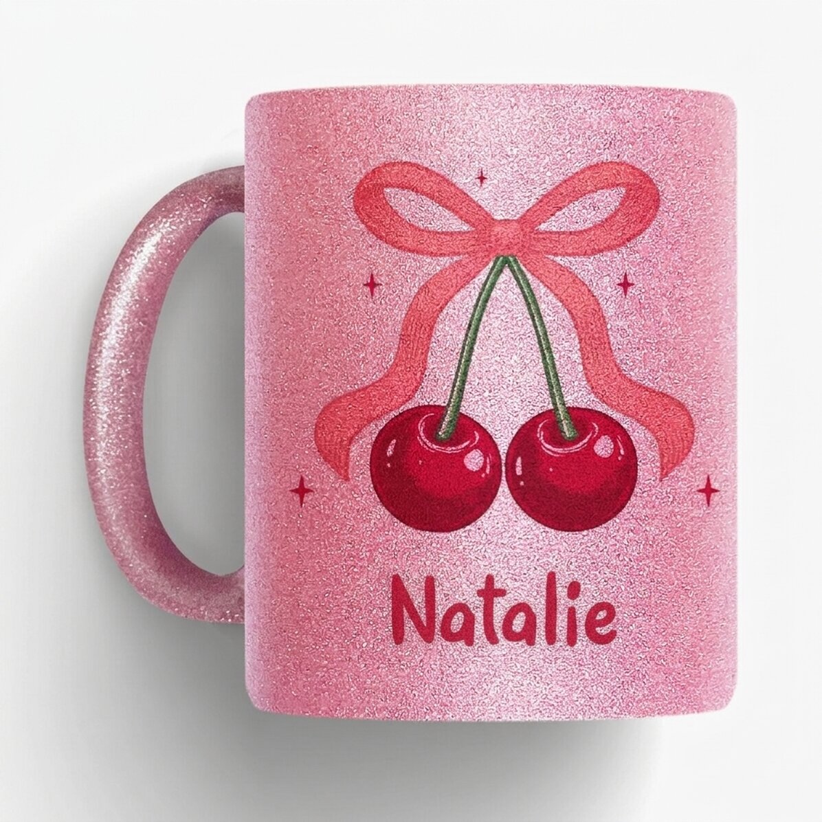 Personalised glitter mug with text - Cherry