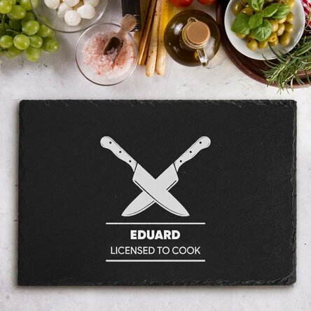 Personalised engraved slate plaque with text - Licensed to cook