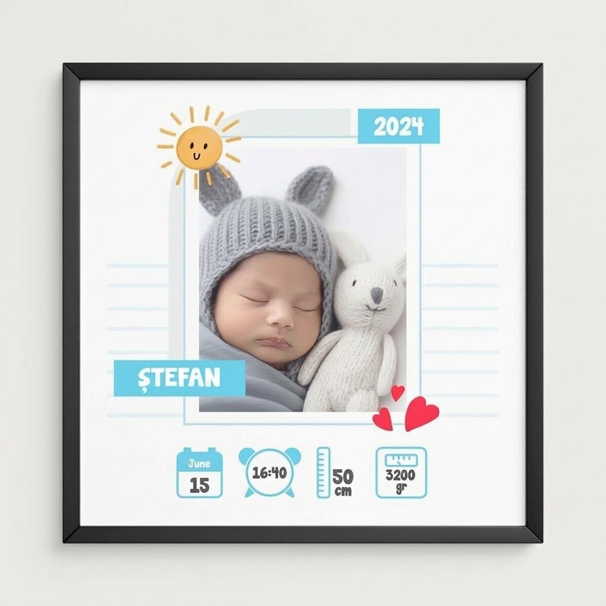 Personalised picture frame with photo and message - Hello, Baby