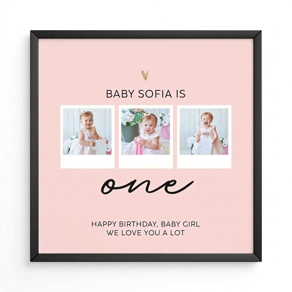 Personalised canvas with 3 photos and message - Birthday baby