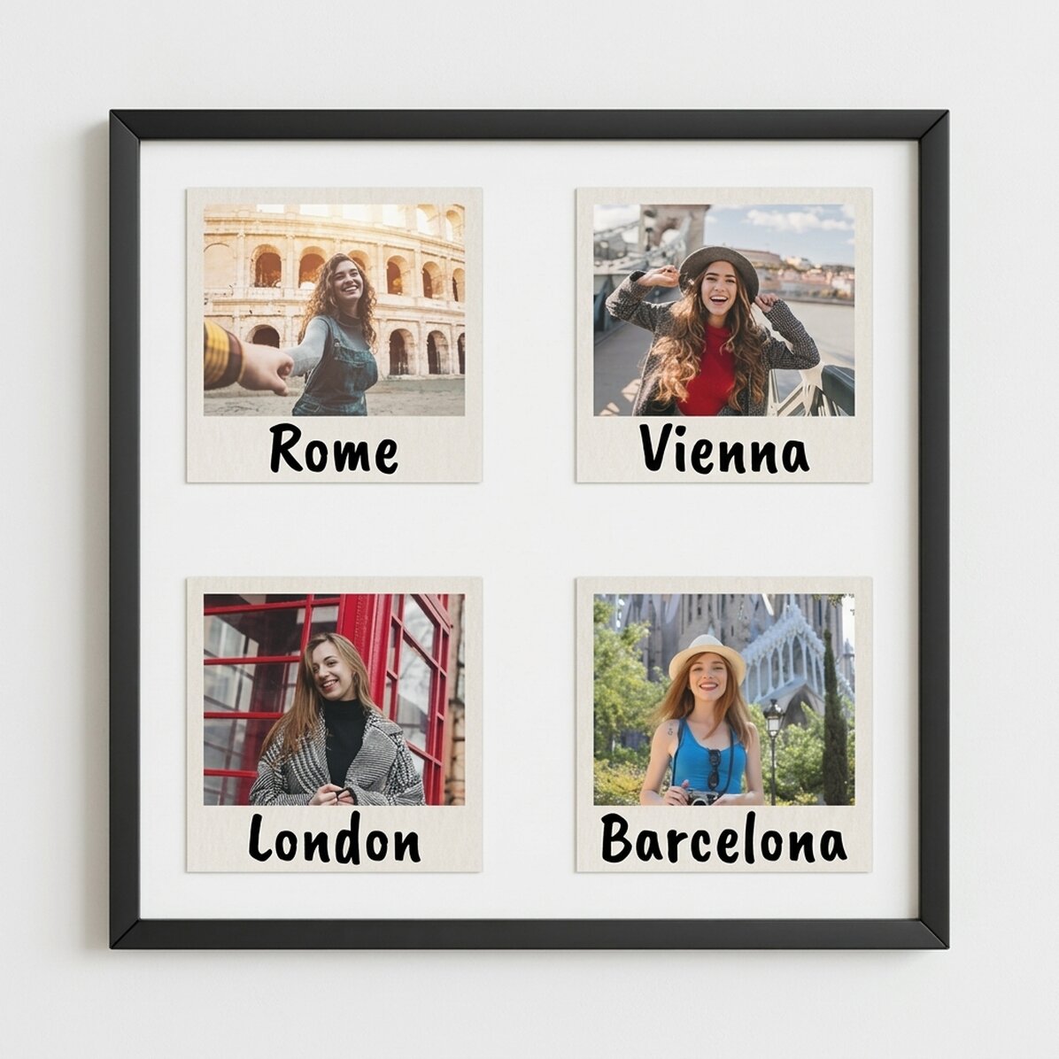 Personalised canvas with 4 photos and text - Polaroid