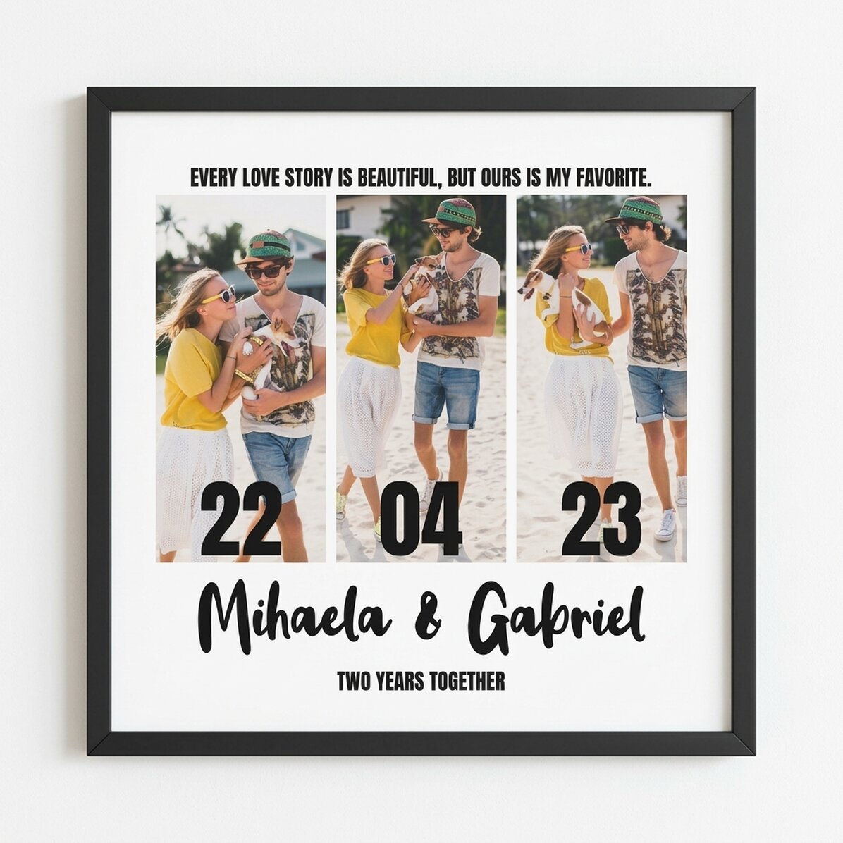 Personalised canvas with 3 photos and text - Our story