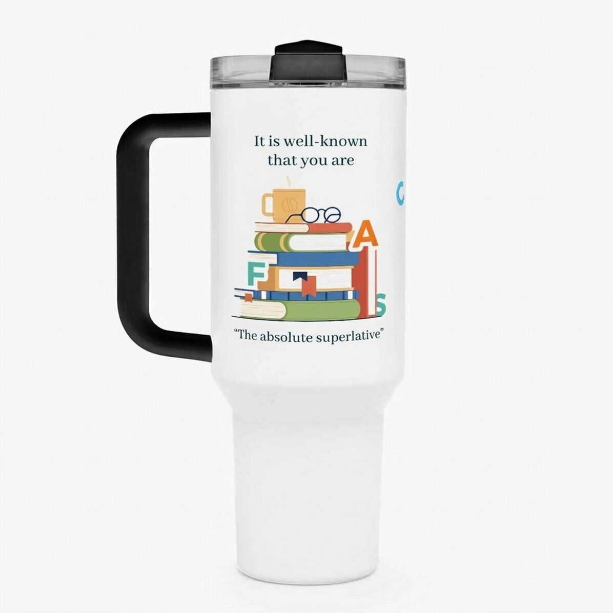 Thermos mug with handle and straw, personalised with message - Romanian teacher