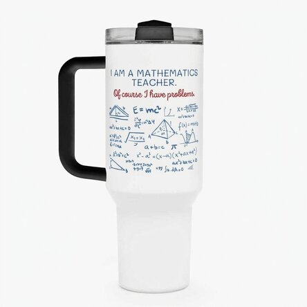 Thermos mug with handle and straw, personalised with message - Maths Teacher
