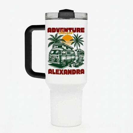 Thermos mug with handle and straw, personalised with text - Dream chaser
